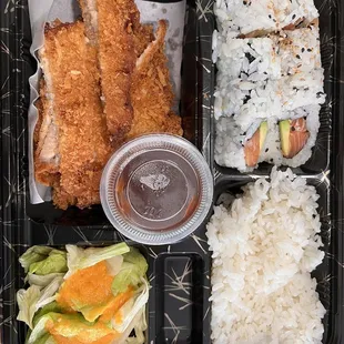 Pork Katsu Bento Box Lunch and Salmon Roll