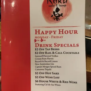 Happy hour menu 6/17/24