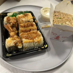 Captain Crunch Roll and side fried rice