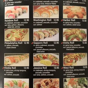 Sushi menu