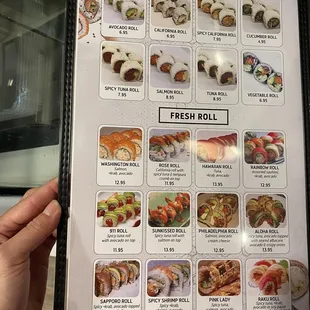 sushi and sashimi, menu