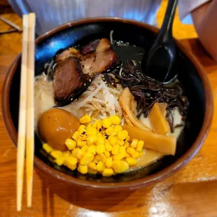 Tonkotsu Black Ramen with corn