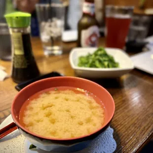 Started this delicious meal with miso soup and seaweed