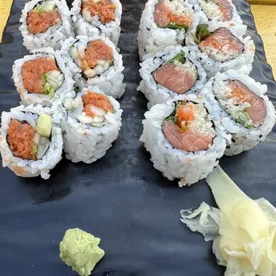 Spicy tuna and spicy salmon rolls