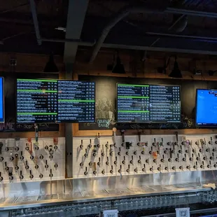 a row of beer taps