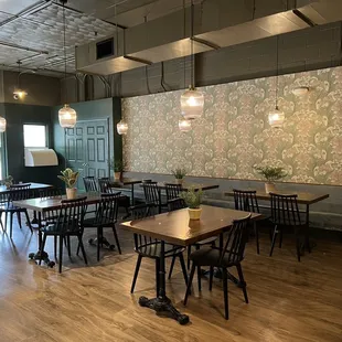 tables and chairs in a restaurant