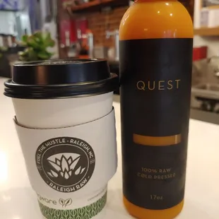 Cacao mocha latte and the Quest (carrot-pineapple) cold pressed juice 3