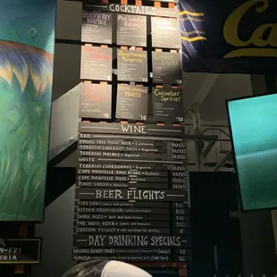 Drink menu at the bar