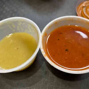 Green salsa (spicy for the gringo ) &amp; Red salsa (on the milder side, safer for the gringo )