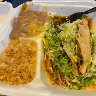 Crispy taco, cheese enchilada w/rice &amp; beans.