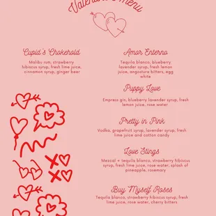 Valentines cocktail menu