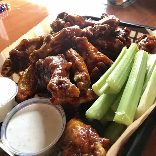 Double order wings (1/2 Santa Fe, 1/2 honey BBQ).