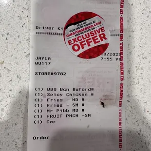 Didn't even give us a real receipt so I could fill out the survey.