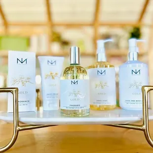 a display of products on a table