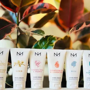 a row of hand creams
