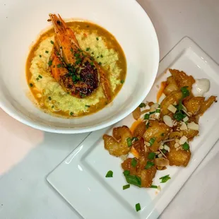 BBQ Shrimp &amp; Grits appetizer, Shrimp Skully