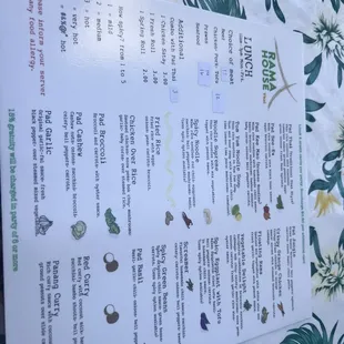 the menu for the restaurant