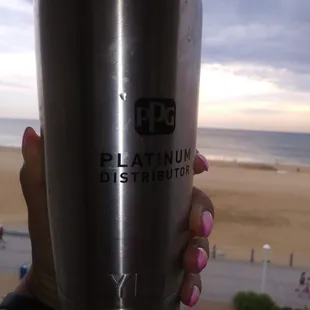 Coffee on the dirty balcony ocean front