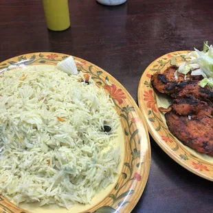 Chicken Steak. Sauce in yellow container is SPICY in a great way.