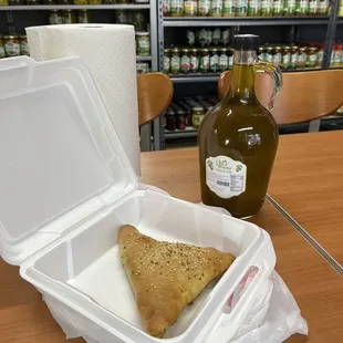 Spinach stuffed bread and olive oil