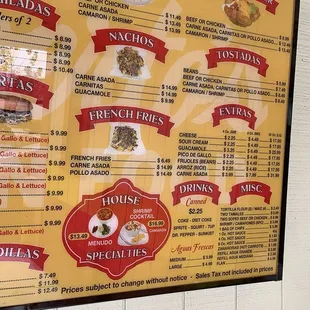 Menu updated prices