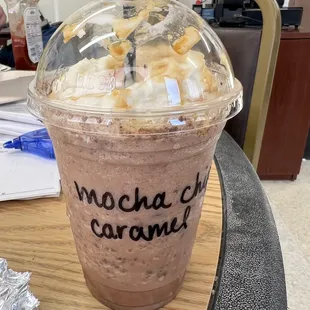 Mocha Chip Frappe add caramel sauce