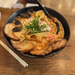 Tonkatsu ramen with extra pork medium spice