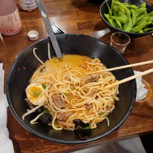 Tengkatsu Ramen with chicken, and chili oil.  SOOOO good.