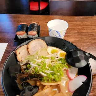 Tonkatsu ramen and spam musubi