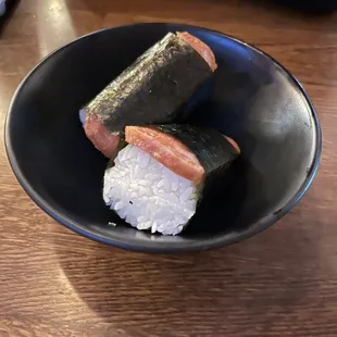 Spam Musubi, too much rice, should add some teriyaki sauce in between rice and spam