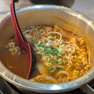 Spicy ramen combo with k-kimbap