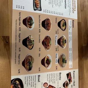 Front of menu as of 1/18/24