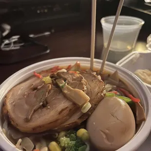 Veggie ramen with chashu and egg