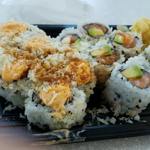 Spicy tuna with crunch and salmon avocado rolls!