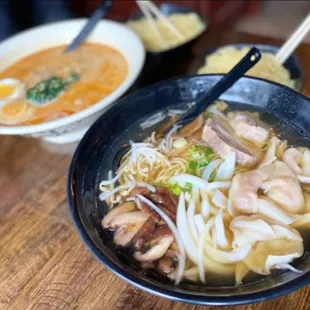 a bowl of ramen and a bowl of soup