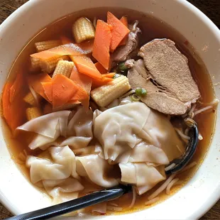 Wonton Men in Spicy Shoyu sauce with baby corn and carrots_062523