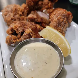 Definitely get the chicken karage!! Light, crispy, juicy!