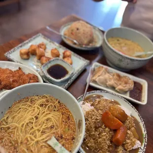 a table full of asian food