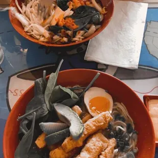 Goddess Ramen (front), Spicy Kimchi Bowl (back)