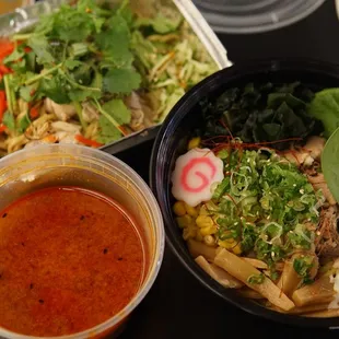 Top: cold sesame noodles (with chicken) Bottom: tsukemen (dipping noodles) (pork)
