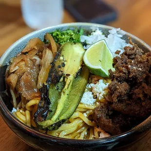 a close up of a bowl of food