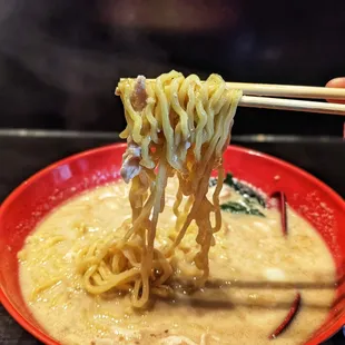 4/8/23: BanbanJi Sesame Pork Ramen Noods. Ramen Dojo has some of the best thick-noods around.