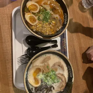 Spicy Miso Ramen and Tonkotsu Ramen