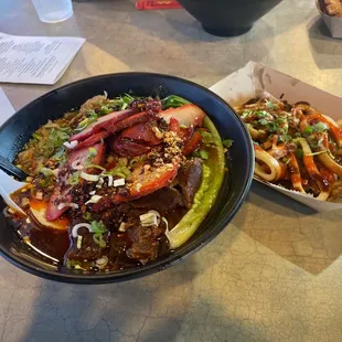 Spicy volcano Ramen with added pork!