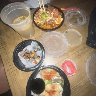 Volcano Roll (Fried) Gyoza Red Bean sticky rice mochi ( non ice cream)Spicy Volcano noodle Bowl