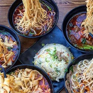 four bowls of ramen noodles