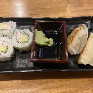 California Roll and Gyoza as part of Tonkotsu Ramen Combo