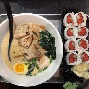 Original tonkotsu ramen + spicy tuna roll