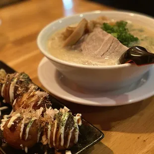 Takoyaki and Original Tonkotsu Ramen.
