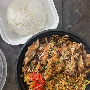 Chicken Yakisoba And  White Rice